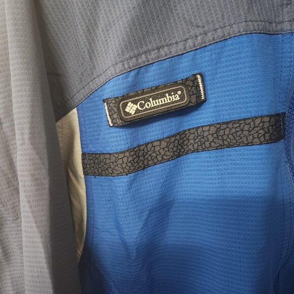 Columbia Men’s Medium Hooded Windbreaker Jacket Navy Gray Packable Nylon - Picture 8 of 12